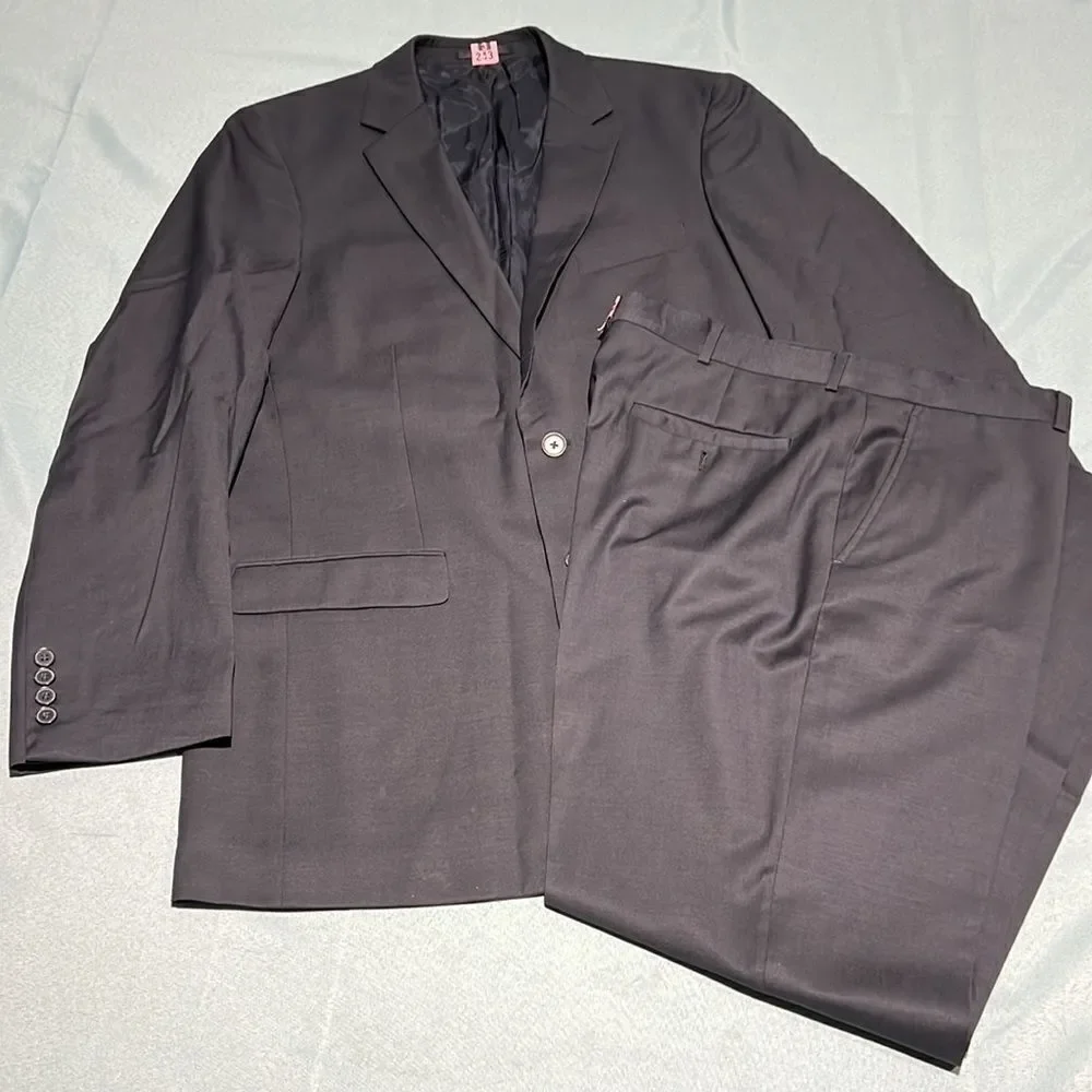 KENNETH COLE 2‎ Piece Suit Mens Jacket 42L Pants 36Wx31L Wool Solid Charcoal